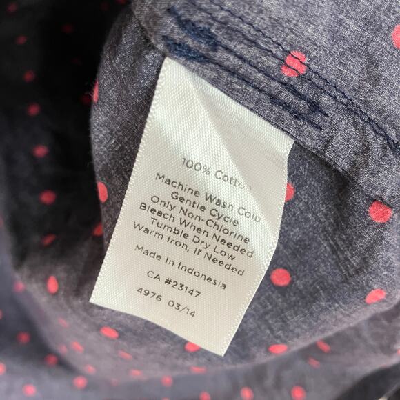 Talbots | Navy Red Polka Dot 100% Cotton Button Up Shirt Womens 14 - Picture 6 of 7